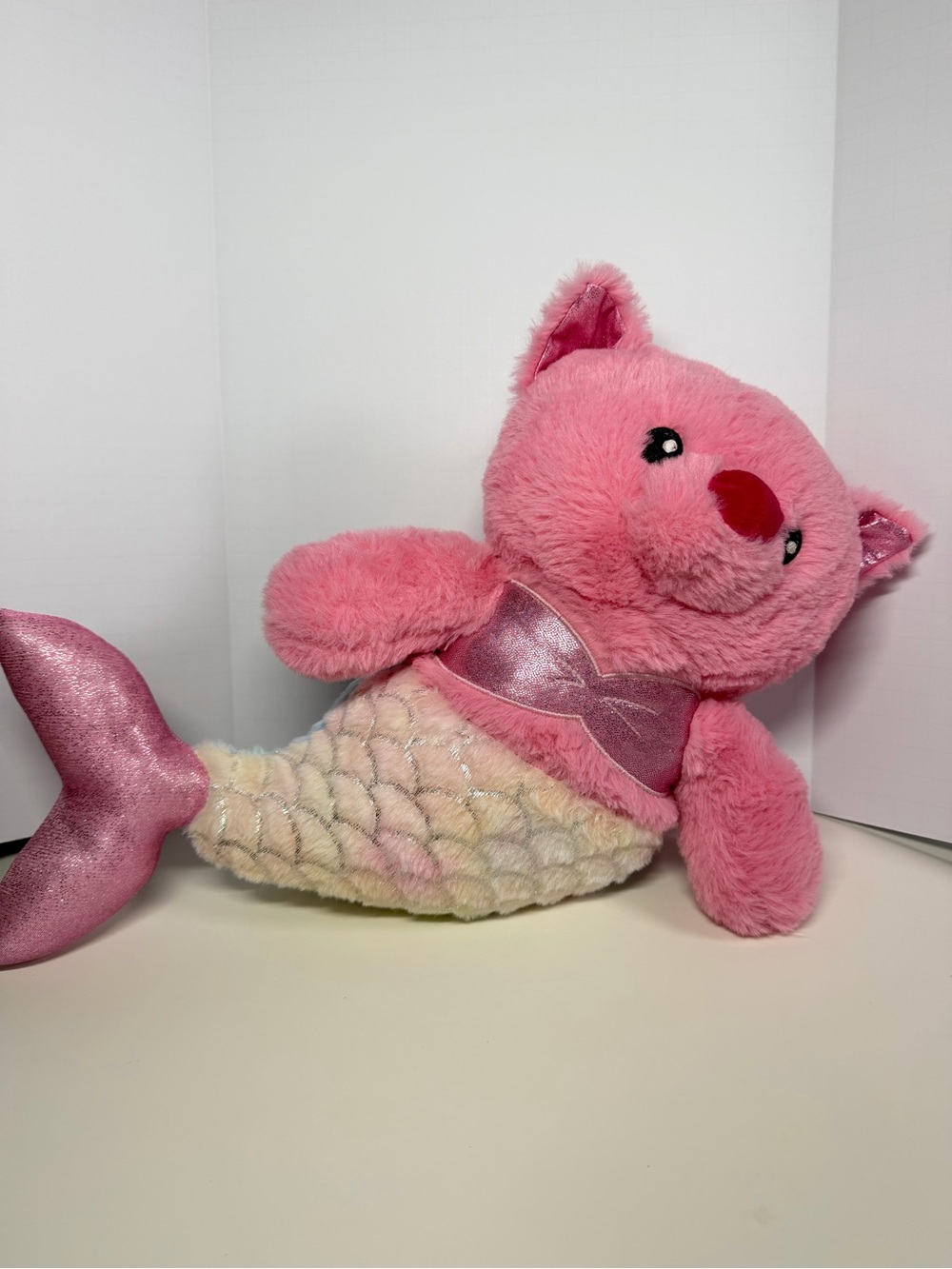 Pink Cat Mermaid Plush Mercat Stuffed Animal Metallic Tail Bow Pacific Coast 202